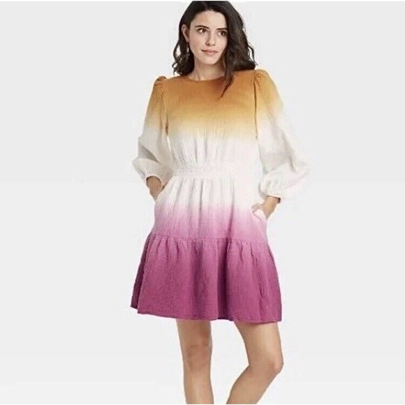Universal Thread Dresses & Skirts - Universal Thread Golden Yellow Purple Ombre Bubble Cotton Gauze Mini Dress XXL